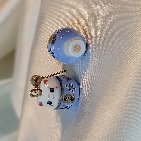 Happy Cat Chinese New Year Style Drop Earrings, blue - Picture 3 of 5